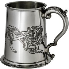1 Pint Pewter Tankard Celtic Lion Design Scroll Handle Perfect for Engraving