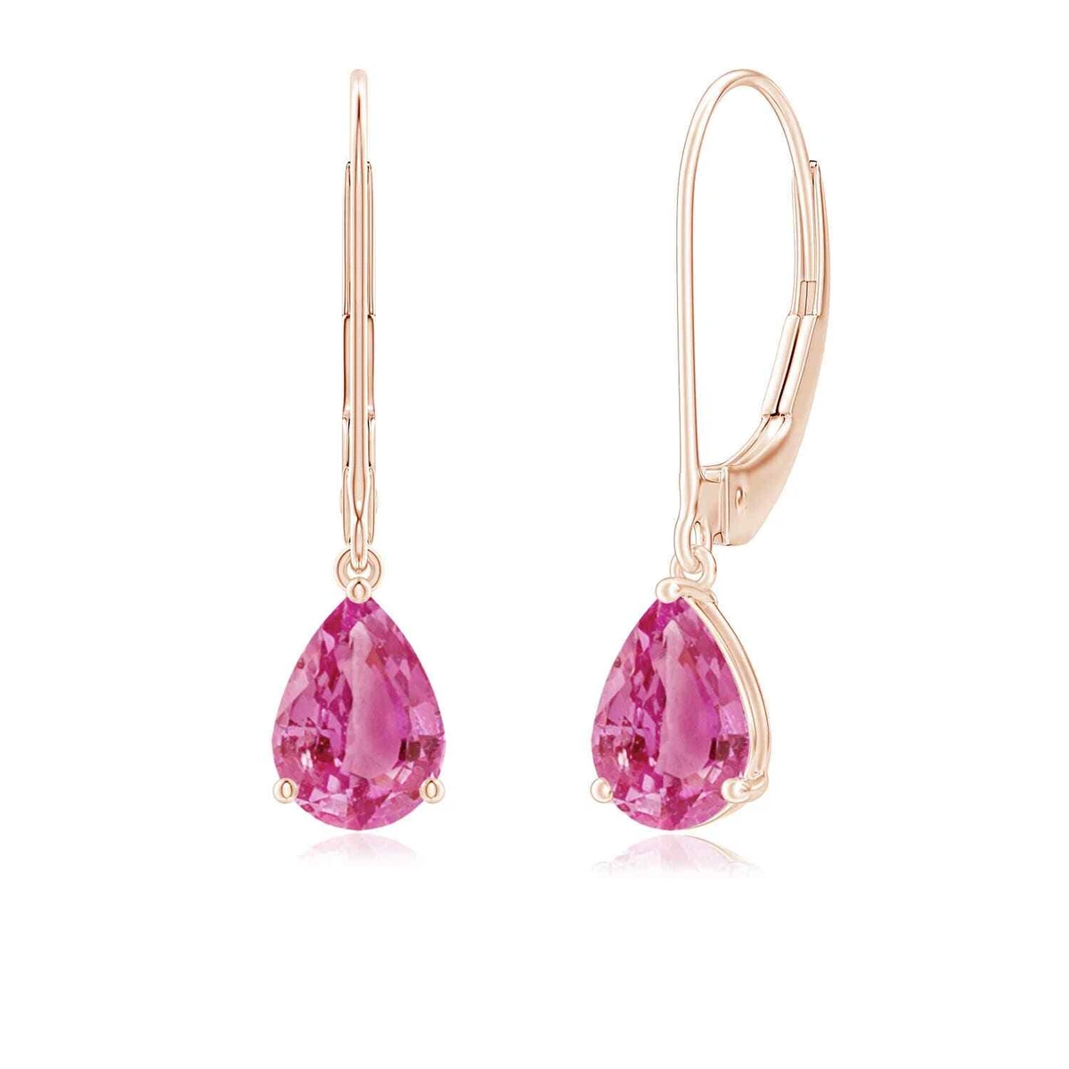 Pink Sapphire Pear Shaped Drop Dangle Earrings in 14K Gold Grade