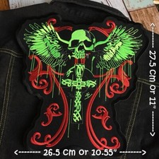 Cross Angel Wings Skull Devil Rock Iron on Embroidered Large Size Back patch XL