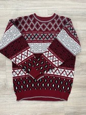 Vintage Grandpa Sweater Towncraft Red White And Black Size L Made in USA