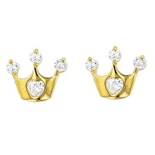 0.24Ct Round Cut Clear CZ 14k Yellow Gold Plated Crown Stud Earrings V-Day Offer