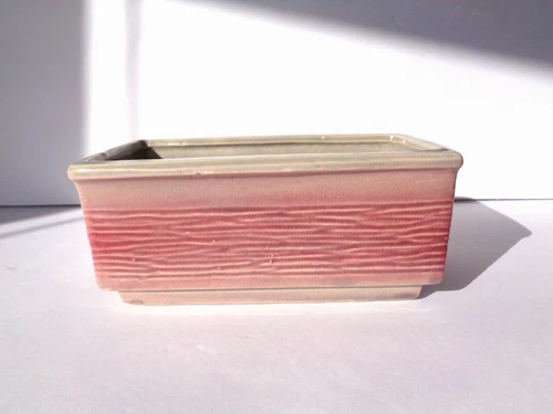 Vintage McCoy Pottery Planter, Pink & Gray Ombre c 1950s Made in USA Embossed