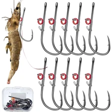 10 Pcs Fishing Hooks Live Shrimp Fixed Hook Carbon Steel Barbed with Holes 2/3/4