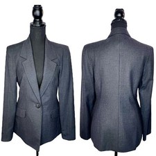 MNG By Mango Womens Wool Blend Blazer Size 8 Charcoal Gray Pockets Structured