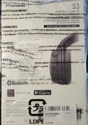 Pioneer S3Wireless Headphone Se-S3Bt: Bluetooth / Sealed / Black