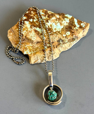 LILLY BARRACK Sterling Silver Turquoise Convertible Pendant Necklace / Ring  21g