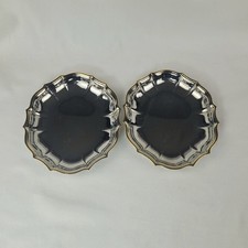 Vintage Oneida Stainless Steel Oval Scalloped Dishes Gold Rim Set of 2