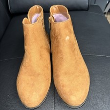 Cat And Jack Brown Cognac Faux Suede Ankle Boots Side Zip Booties Size 4