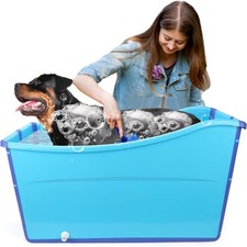Extra Large Foldable Dog Bath Tub Portable Pet Wash Station for Big Dogs Blue