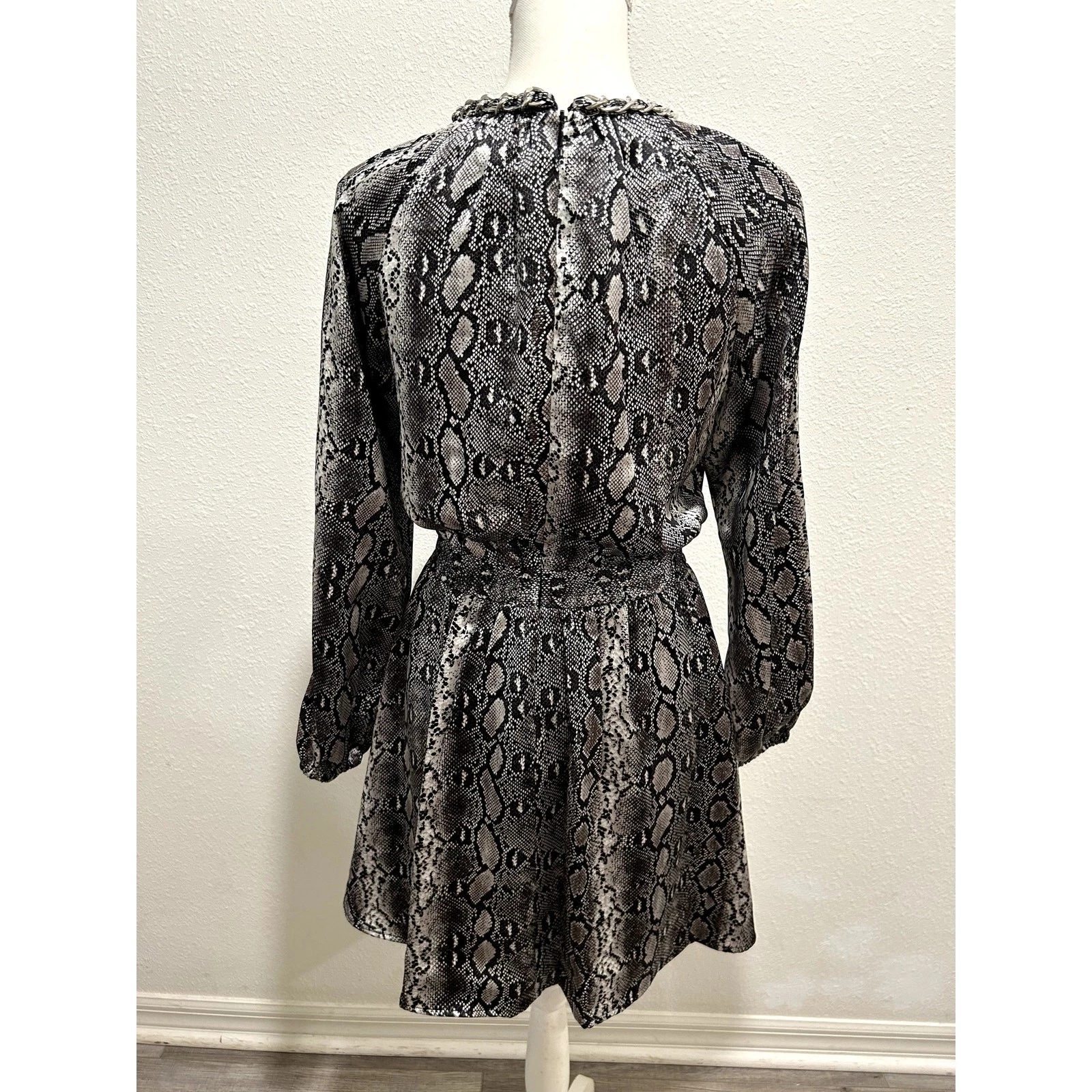 Abito donna Michael Kors Adder stampato scollo a catena nero bianco taglia Petite Small