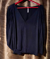 Free People Navy V-Neck Ruched Balloon Long S...