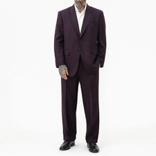 MENZ GGG Eggplant Purple 2-Piece Suit Pleated Cuffed Pants 40L 34x30 Relaxed Fit