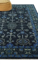 Hand Knotted Blue, Black And Gray Traditional Oushak Wool Rug 5.6x8.6 ft