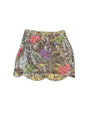 Express Women's Sequins Skirt Size 6 Zipper Closure Floral Silver NWOT 