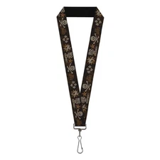 Buckle-Down Lanyard, Western No Guts No Glory Skull and Crossbones Browns Gray,