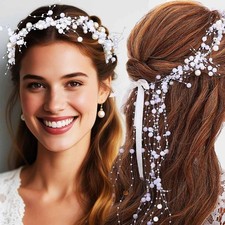 Pearl Wedding Headband Bridal Hair Vine Headpiece Tassel Bride Accessories fo...
