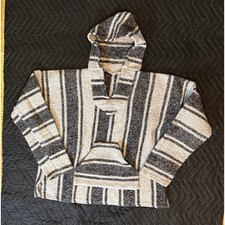 Unbranded Baja Hoodie Pullover Mens L Black White Striped Mexican Drug Rug