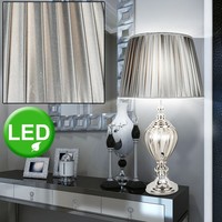 LED Tisch Lampe Wohn Zimmer Beleuchtung Chrom Lese Strahler Seiden Stoff Leuchte