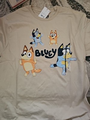 Bluey Shirt Mens Tan Medium Cartoon Graphic Tee Mad Engine Cotton TV Show Kids