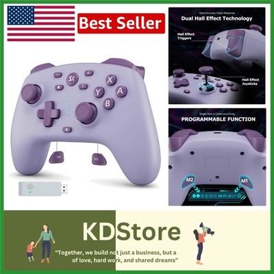 Hall Joystick Wireless Controller for Switch/OLED, Purple Gamepad with Turbo