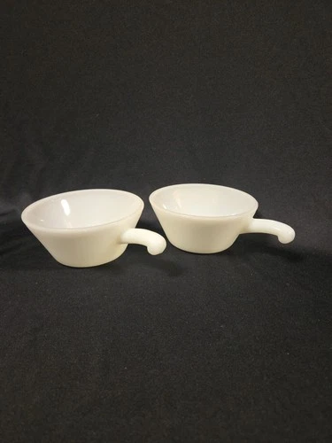 Vintage Anchor Hocking Fire-King Milk Glass Soup Bowls with Handles Set of 2
