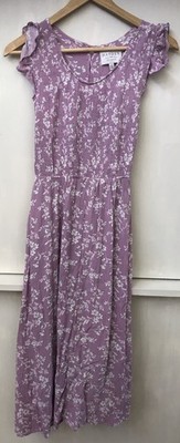 Hayden Los Angeles Boho Midi Dress Smocked Bodice Cottagecore Prairie Purple S