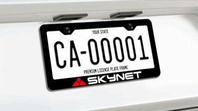 Skynet License Plate Frame | Black Metal | Terminator Street Racing USA Tech