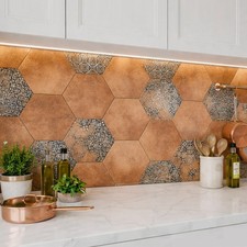 Copper Brown Hexagon Porcelain Tiles Matt - Wall Floor Bathroom Tiles 1 SQM