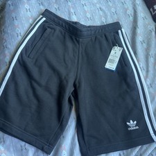 MENS ADIDAS FRENCH TERRY 3 STRIPE SHORTS BLACK/WHITE IU2337 SIZE L