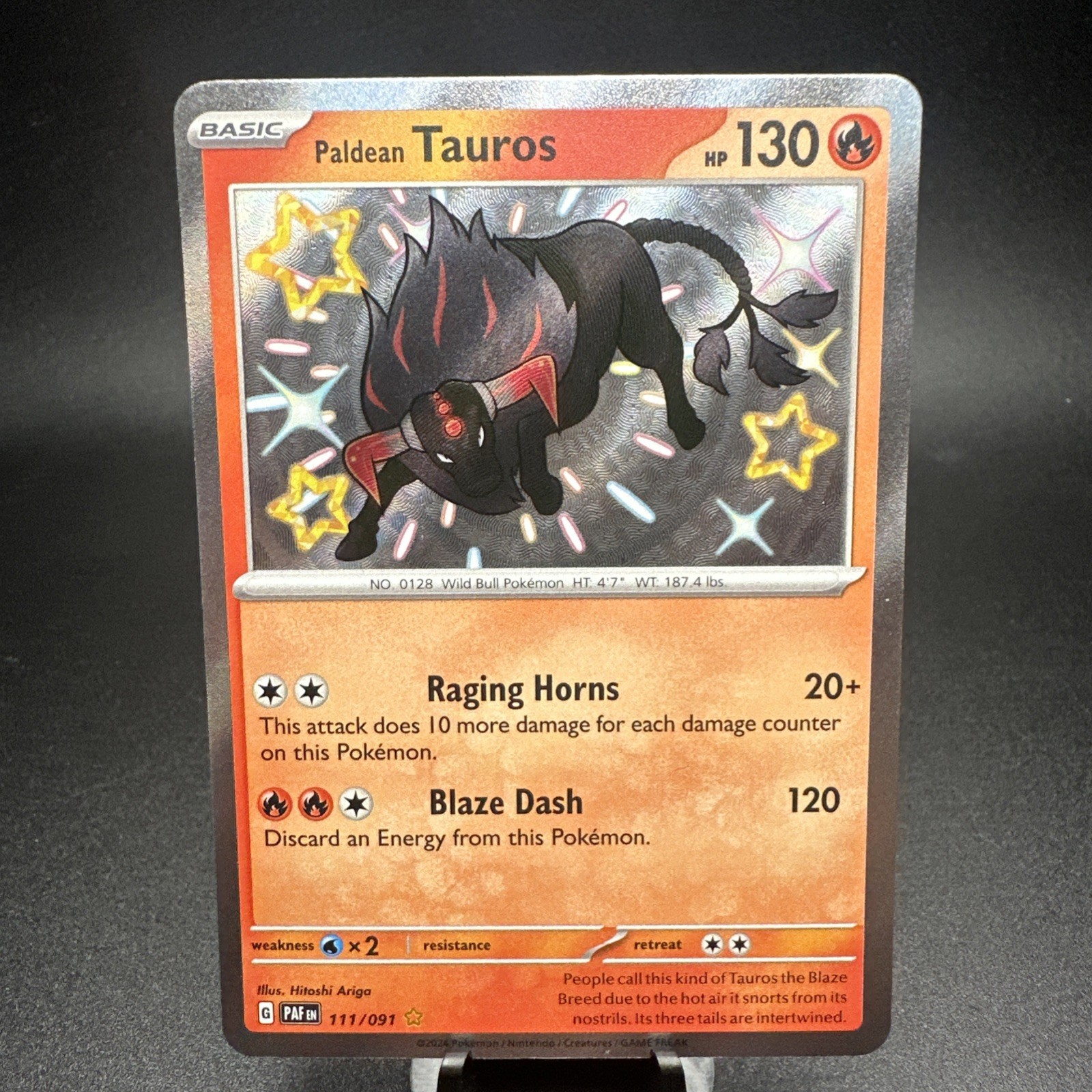 Holo Paldean Tauros - 111/091 NM PAF Paldean Fates Pokemon Card Gold Star