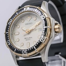 **Exc+5** Vintage 1991 SEIKO SCUBA 7N35-600A Quartz Silver Dial 40mm Men’s Watch