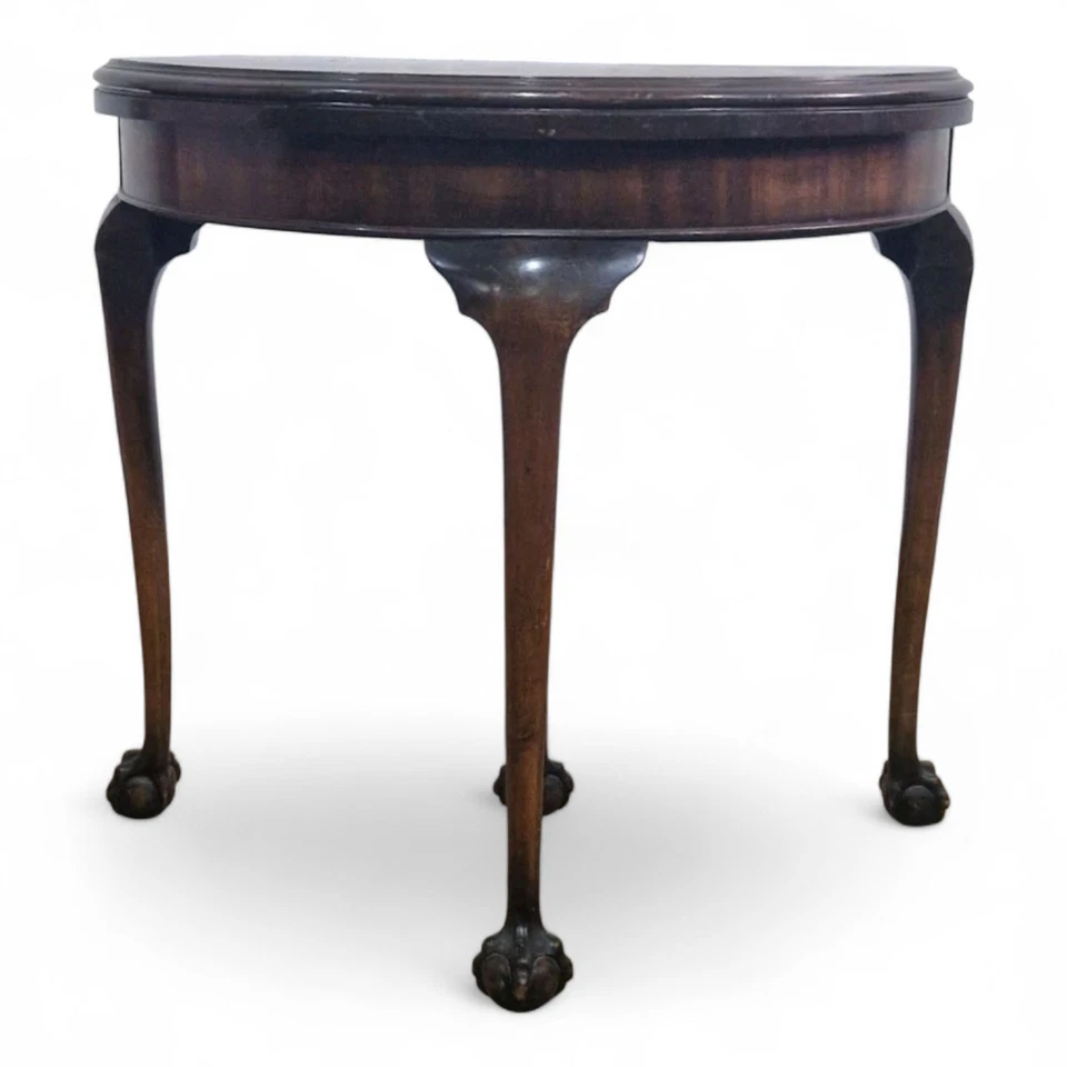 Antique vintage mahogany D shaped turn over top console table - games table - Image 3 of 4