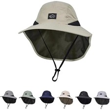 Wide Brim Sun Hat with Neck Flap UV Protection Hiking Fishing Cap for Men Women