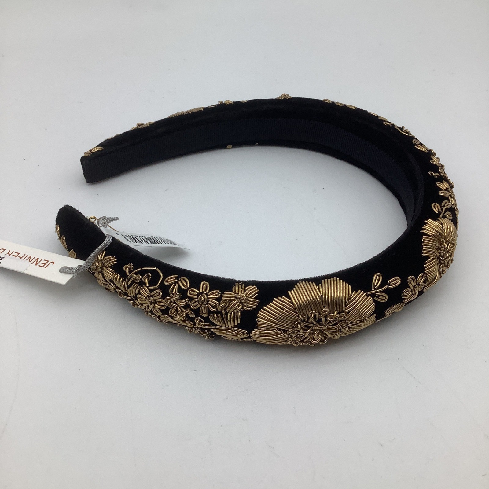 Jennifer Behr Renata Headband Black Velvet Gold Floral Embellished One Size NWT