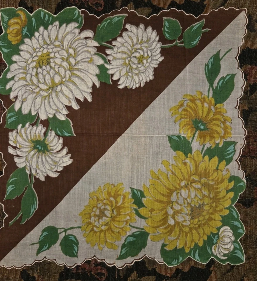 yellow & brown half & half chrysanthemum Handkerchief - Image 3 of 3