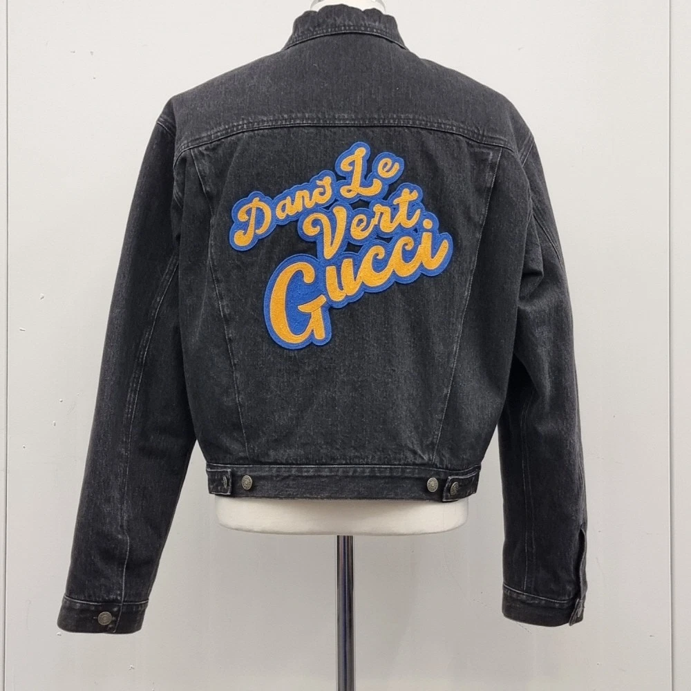 Gucci giacca con toppa scritta nera denim lavato 50 132432705