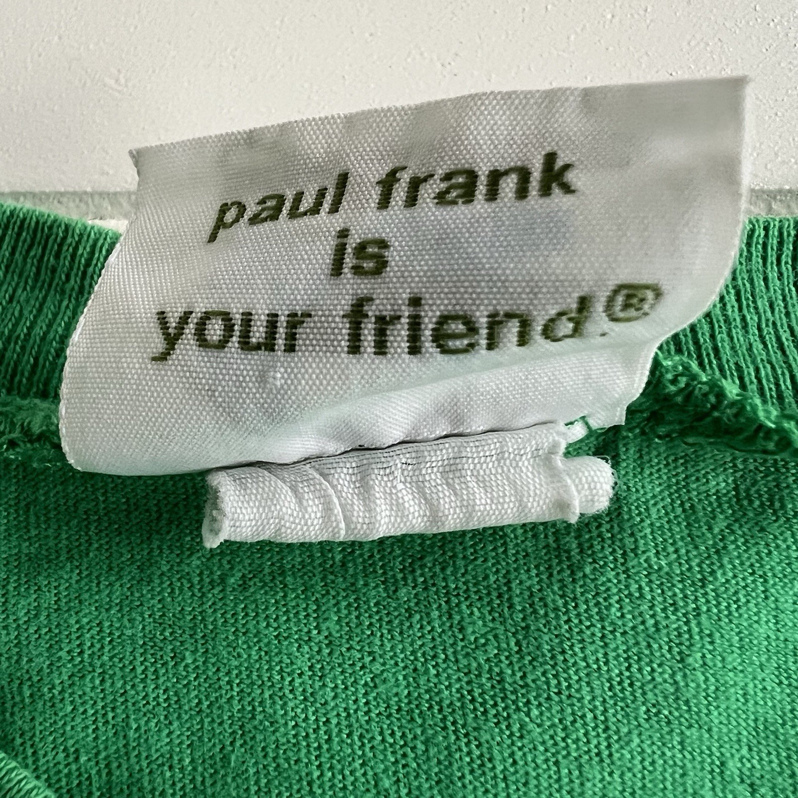 Y2K Paul Frank Baby Tee Women’s T Shirt Green Top "I'm Rad You're Rad Let's Hug" image 4