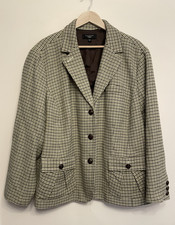 Talbots Houndstooth Blazer Jacket Women 24W Wool Blend Green Brown 3 Button