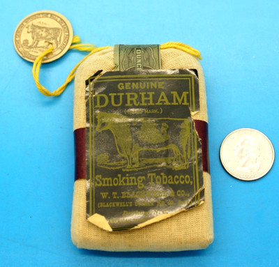 ANTIQUE DURHAM SMOKING TOBACCO BAG & 2 LA CROIX PAPER PACKETS - ORIGINAL