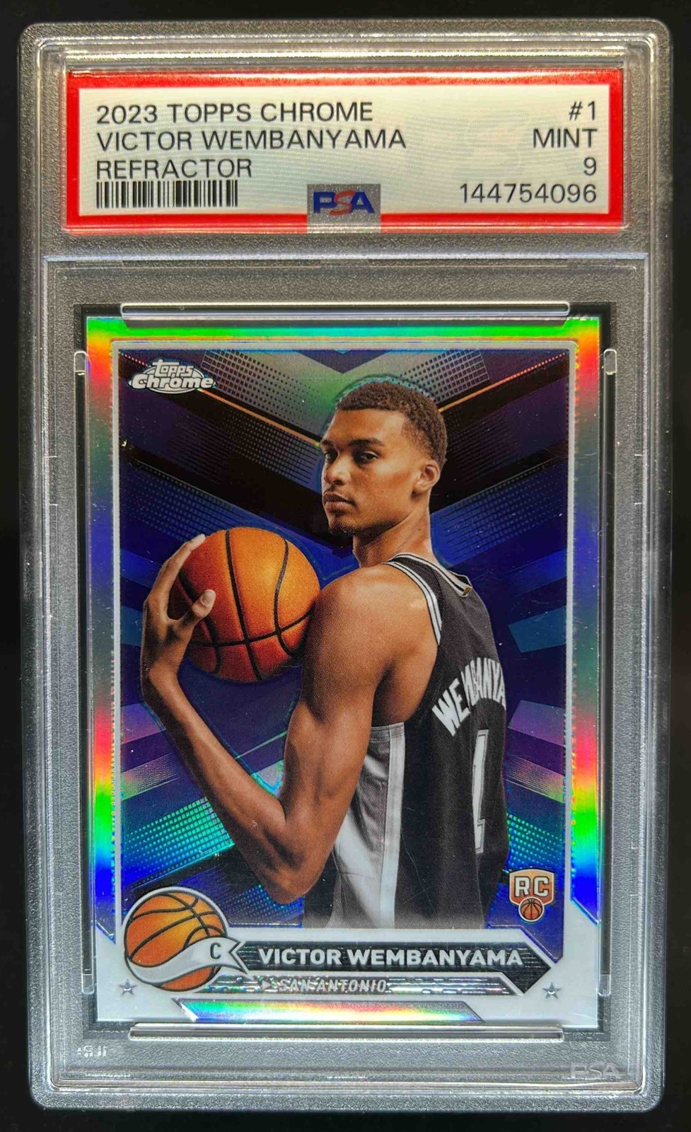 2023-24 Topps Chrome Victor Wembanyama RC Refractor Rookie #1 Spurs PSA 9 view 1