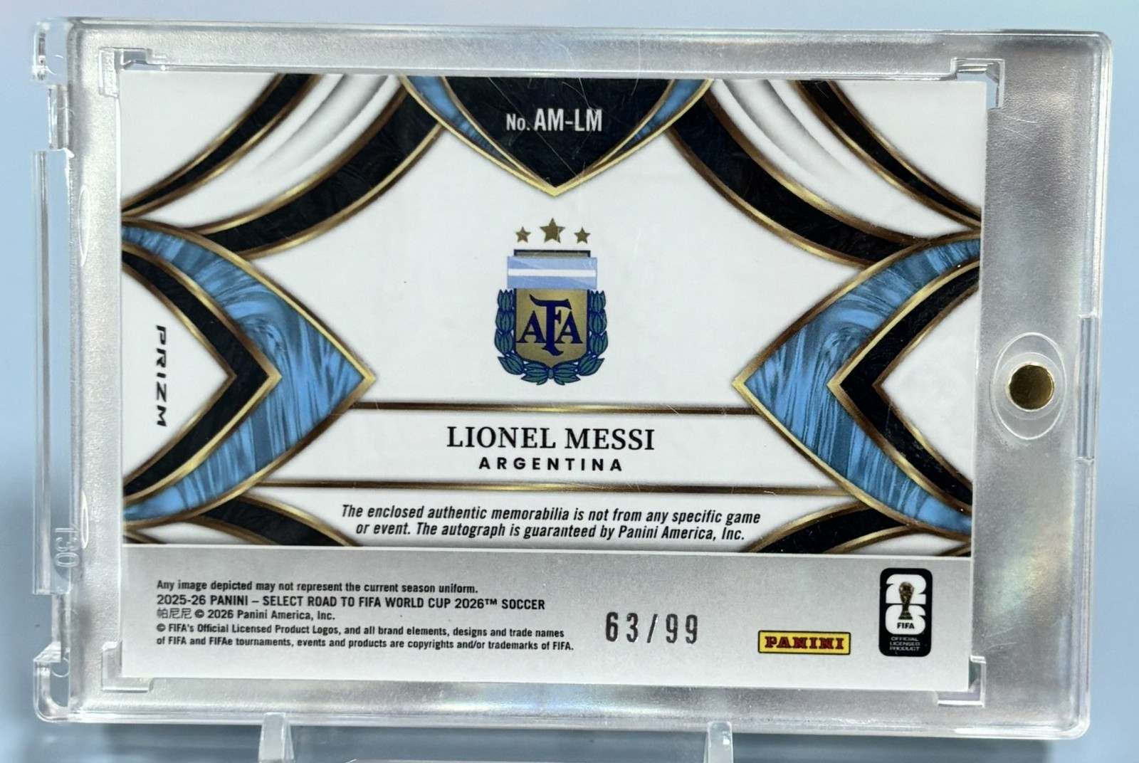 2025-26 Panini Select FIFA World Cup Lionel Messi #AM-LM Auto Patch Purple /99 view 2