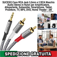 Adattatore da Cavo RCA Jack 3.5Mm a 2 RCA Maschio Cavo Audio Stereo in Nylon 2Mt