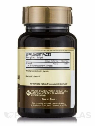 Suplemento dietético Windmill natural vitamina E-400 cápsulas gelatinosas saúde do coração 90 unidades - Imagem 3 de 4