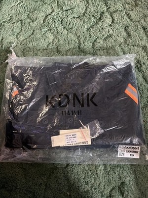 KDNK Men s Black Trucker Jacket with Orange Accents (Style: KN05041) Size s 