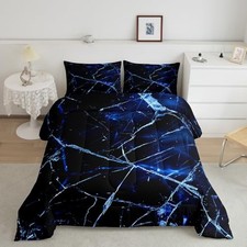 Geometric Comforter Set Size Kids Marble Bedding Set for Boys Full Blue Black