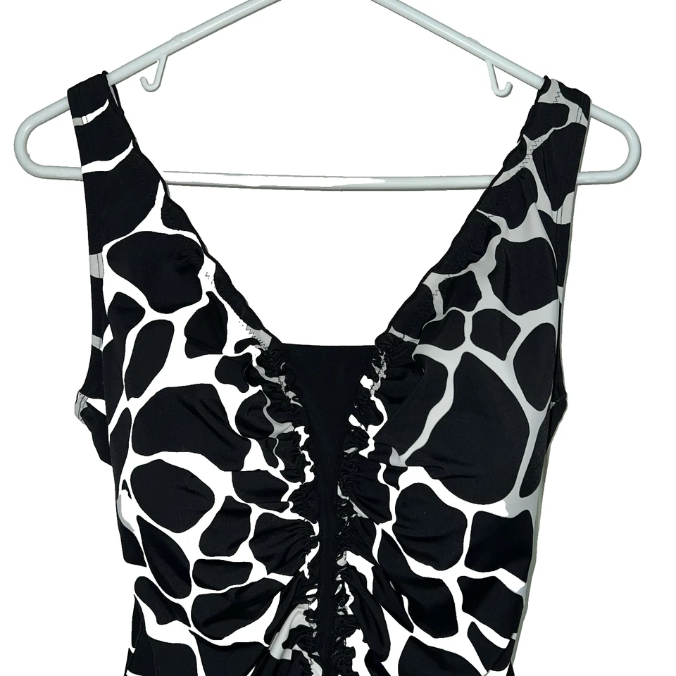 Longitude One Piece Swimsuit Black White Animal Print Tummy Control Plus 20W - Image 2 of 4