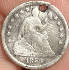 1858 O Seated Liberty Half Dime Holed Cleaned damaged