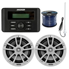 Marine 6.5" 225W Speakers, Kicker Bluetooth Gauge Radio, Antenna, Speaker Wire