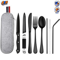 Reisebesteck 9-Teilig Edelstahl Tragbar Mit Tasche FüR Camping Outdoor
