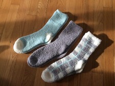 Cuddl Duds plush cozy 3-pack crew socks women's size 4-10 gray aqua plaid NEW